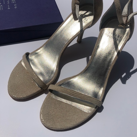 Stuart Weitzman NWB Nude Goosebump toe strap heel - Picture 6 of 8